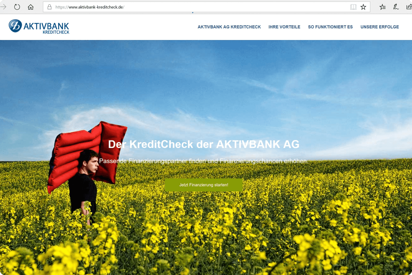 Screenshot der AKTIVBANK Kreditcheck Wesbite