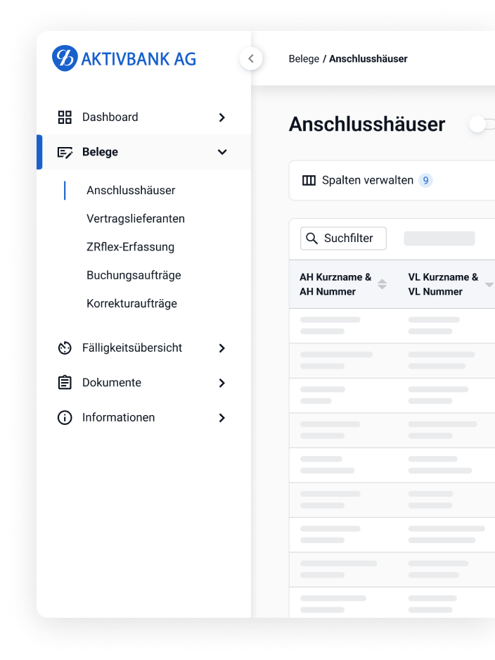 WebZR-2.0 Screenshot Belege Anschlusshäuser